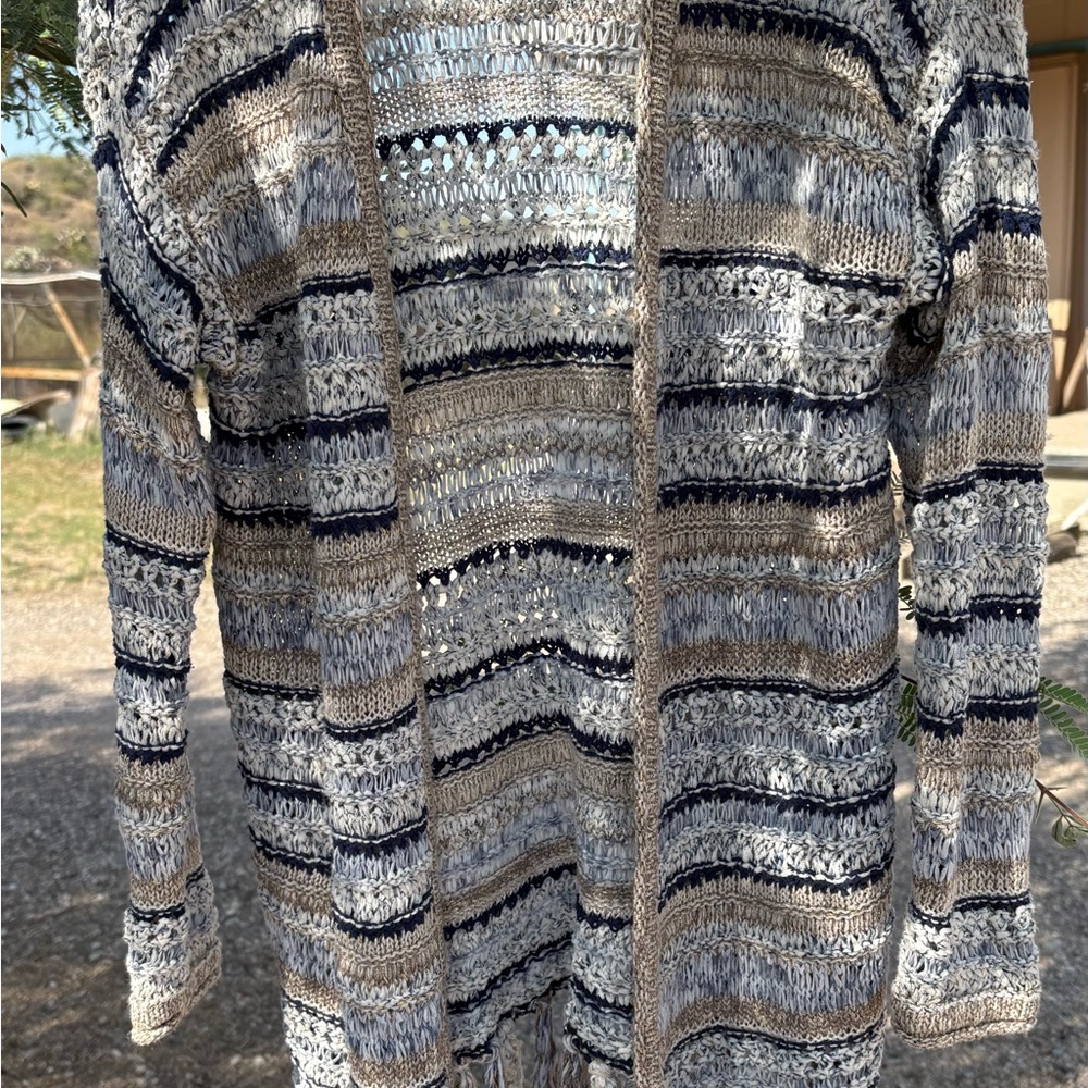Chico's Blue and Tan Striped Cardigan size 2